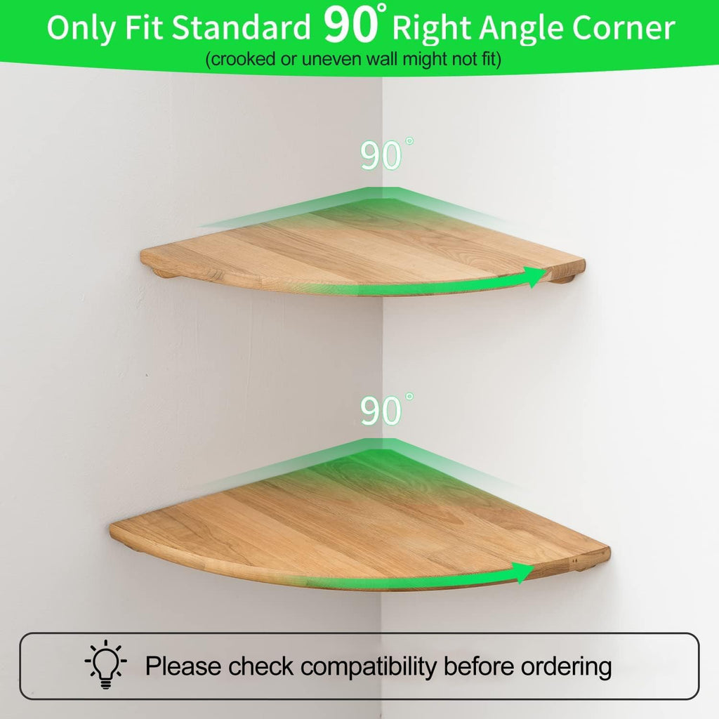 Corner Shelves, Floating Corner Shelf, Set of 2 7inch Solid Oak Wood Wall Shelves, Round End Wall Mount with Wire