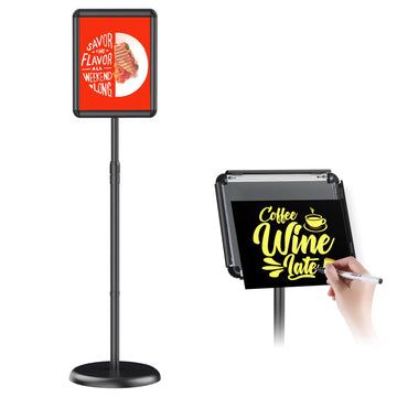 Adjustable Pedestal Floor Stand Sign Holder for 8.5*11 inches Poster or chalk board, Snap open frame, 360°