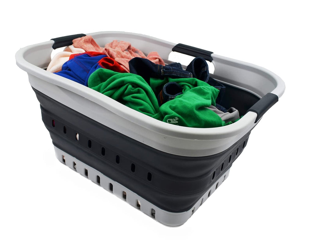 30L (8 gallon) Collapsible 3 Handled Plastic Laundry Basket - Foldable Pop Up Storage Container/Organizer - Portable