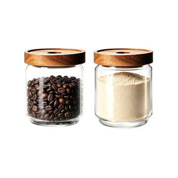 Glass Jars with Airtight Wood Lids - 17 oz Small Kitchen Pantry Storage Containers, Stackable Decorative Canisters