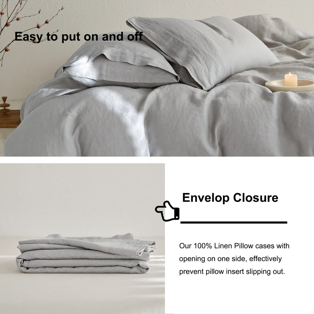 100% Linen Duvet Cover Set, 3 Piece Soft Breathable