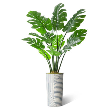 Artificial Tree in Geometric Pattern Planter, Fake Monstera Silk Tree for Indoor and Outdoor Home Decoration - 65"