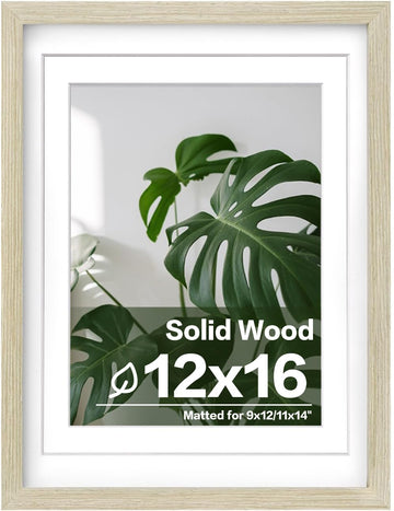 12x16 Picture Frame Made of Solid Wood, Display Covered by Plexiglass, Display Pictures 9x12/11x14 with Mat or 12x16