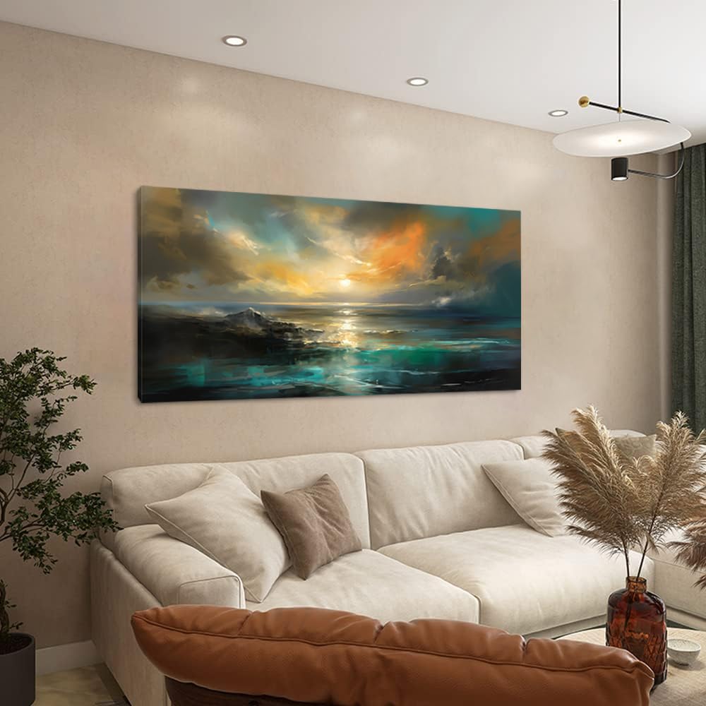 Ocean Sunset Landscape Canvas Wall Art Bedroom Home Decoration, Beautiful Nature Scenery Oil Painting Print Picture