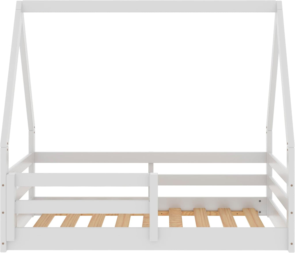 The Tree Montessori Floor Bed House Frame Canopy, White Finish