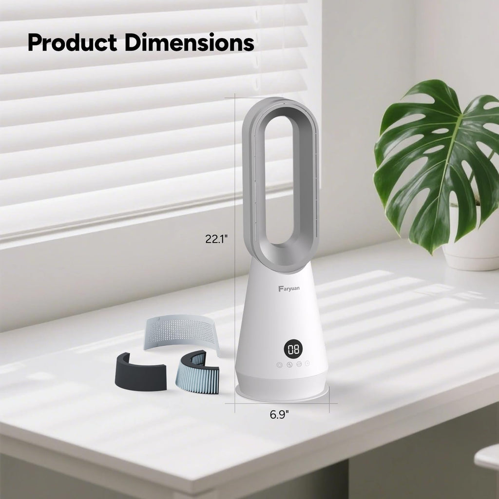2-in-1 Bladeless Tower Fan, 22 Inch Cooling Fan with Air Purifier, 90° Oscillating, 8 Speeds, Remote, 9H Timer, Quiet