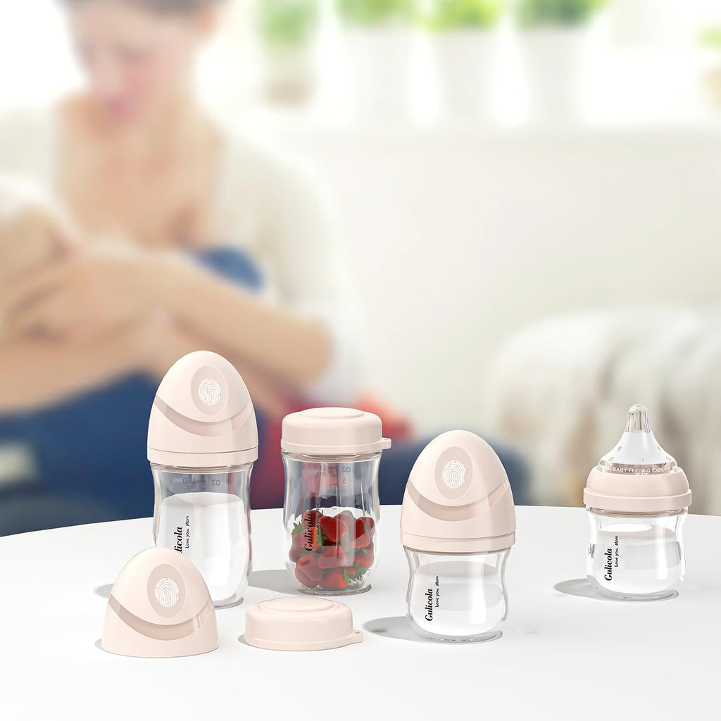 Small Glass Baby Bottle for Newborn Breastfeeding Babies, Preemie & Extra Slow Flow Nipples (SS), Anti-Colic