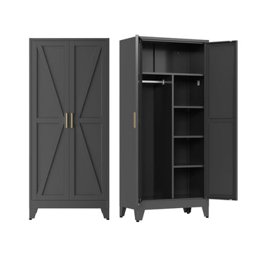 Metal Armoire Wardrobe Closet, Bedroom Armoires with Hanging Rod