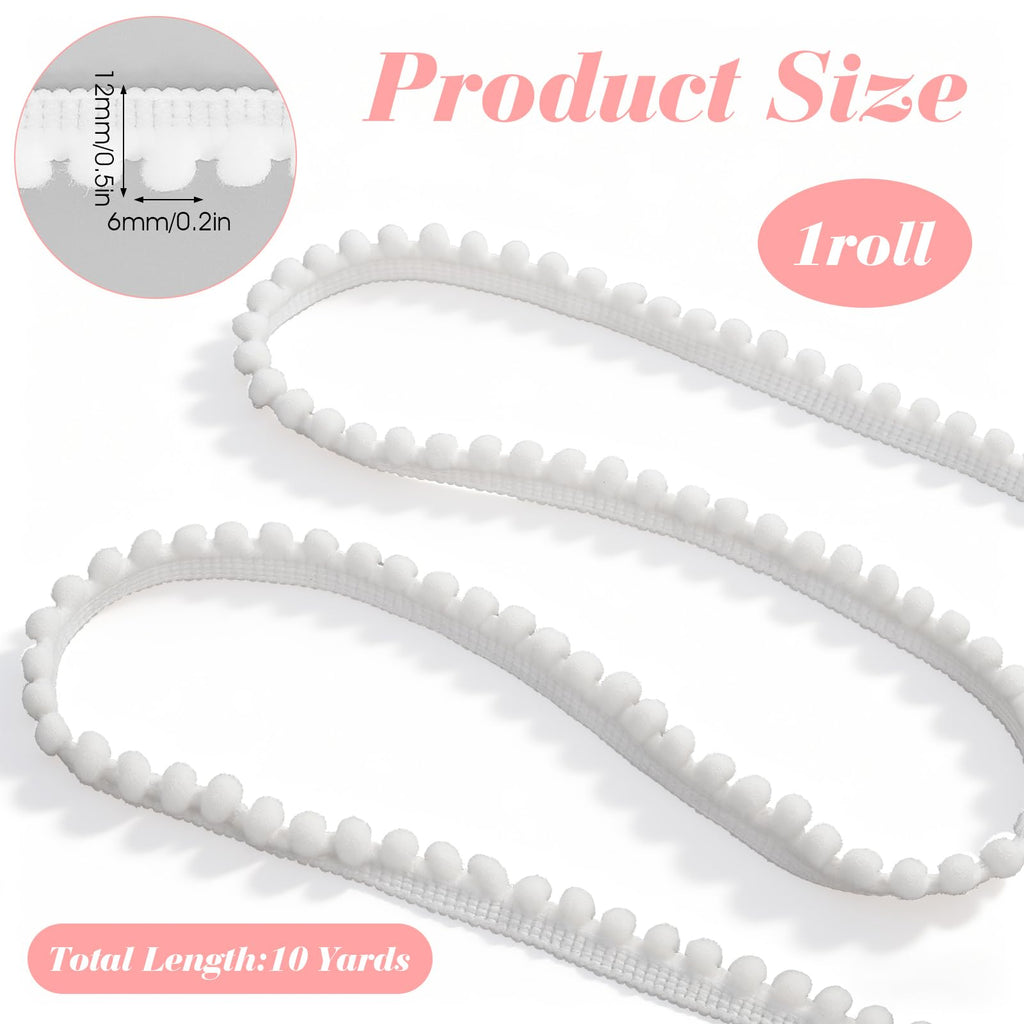 Pom Ribbon White Sewing Ribbon Crafts Pompoms Tassel Lace for DIY Clothes Curta Decoration Sewing Pillow - 10 Yards