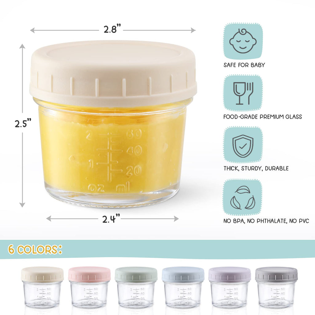 12Pack Glass Baby Food Storage Containers - 4 oz Baby Food Storage Jars With Lids, Baby Food Maker, Microwave