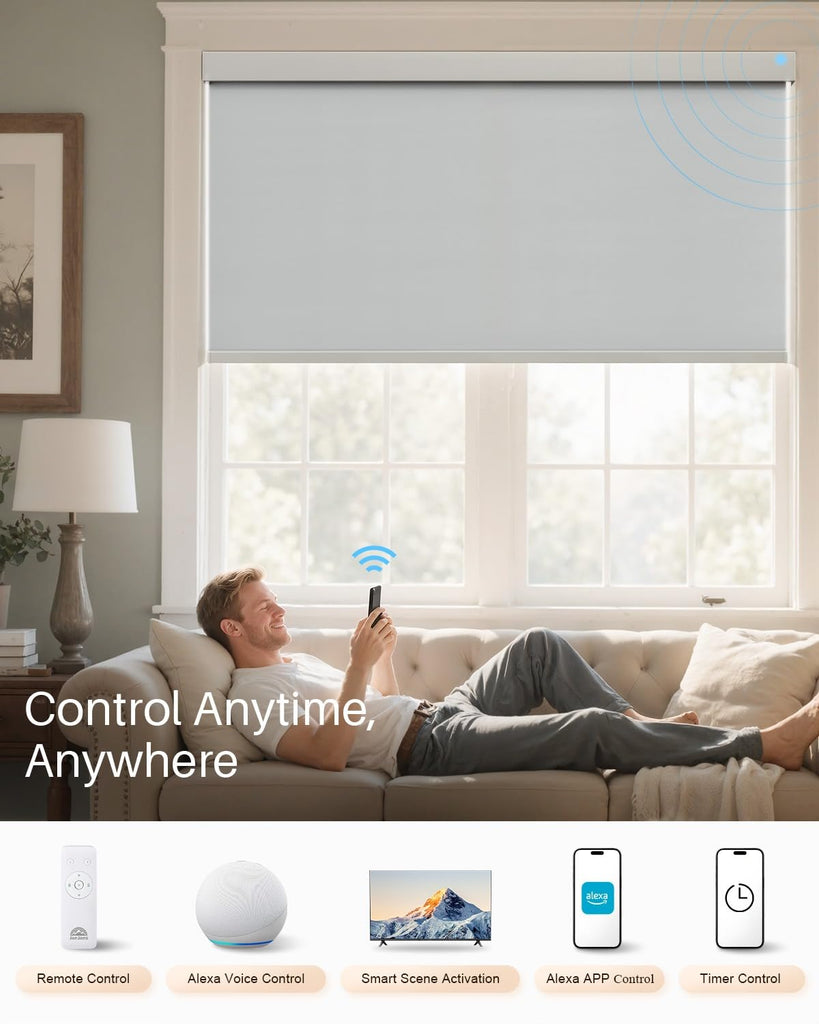 Smart Roller Shades for Windows, Compatible with Alexa, Gray