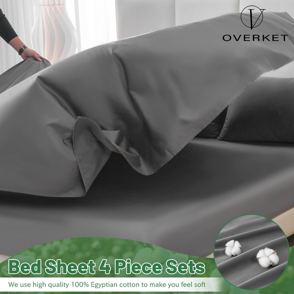 100% Egyptian Cotton Sheets Cal King Sheet Set 4PCS 1000 Thread Count Sateen Weave Soft Breathable 16-Inch Deep