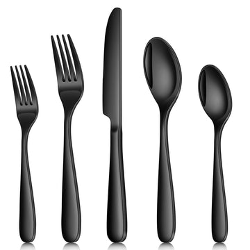30 Pieces Black Silverware Set for 6, Heavy Duty Black Stainless Steel Flatware Set Include Knives Forks Spoons Set