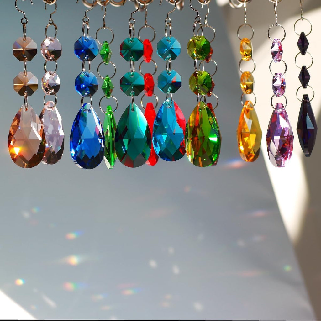 12pcs Teardrop Crystal Chandelier Prism Suncatcher Replacement - 38mm Multicolor Hanging Crystals Beads Ornament