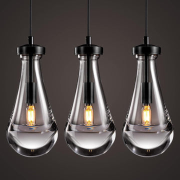 Raindrop Pendant Lights Kitchen Island Set of 3 Teardrop Black Hanging Light Fixtures Clear Solid Glass Pendant Light Modern Chandeliers for Dining Room Porch Corridor Living Room A121-B0CFTN5HS6