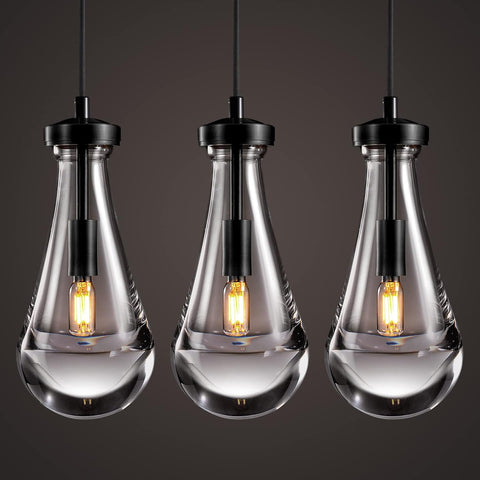Raindrop Pendant Lights Kitchen Island Set of 3 Teardrop Black Hanging Light Fixtures Clear Solid Glass Pendant Light Modern Chandeliers for Dining Room Porch Corridor Living Room A121-B0CFTN5HS6