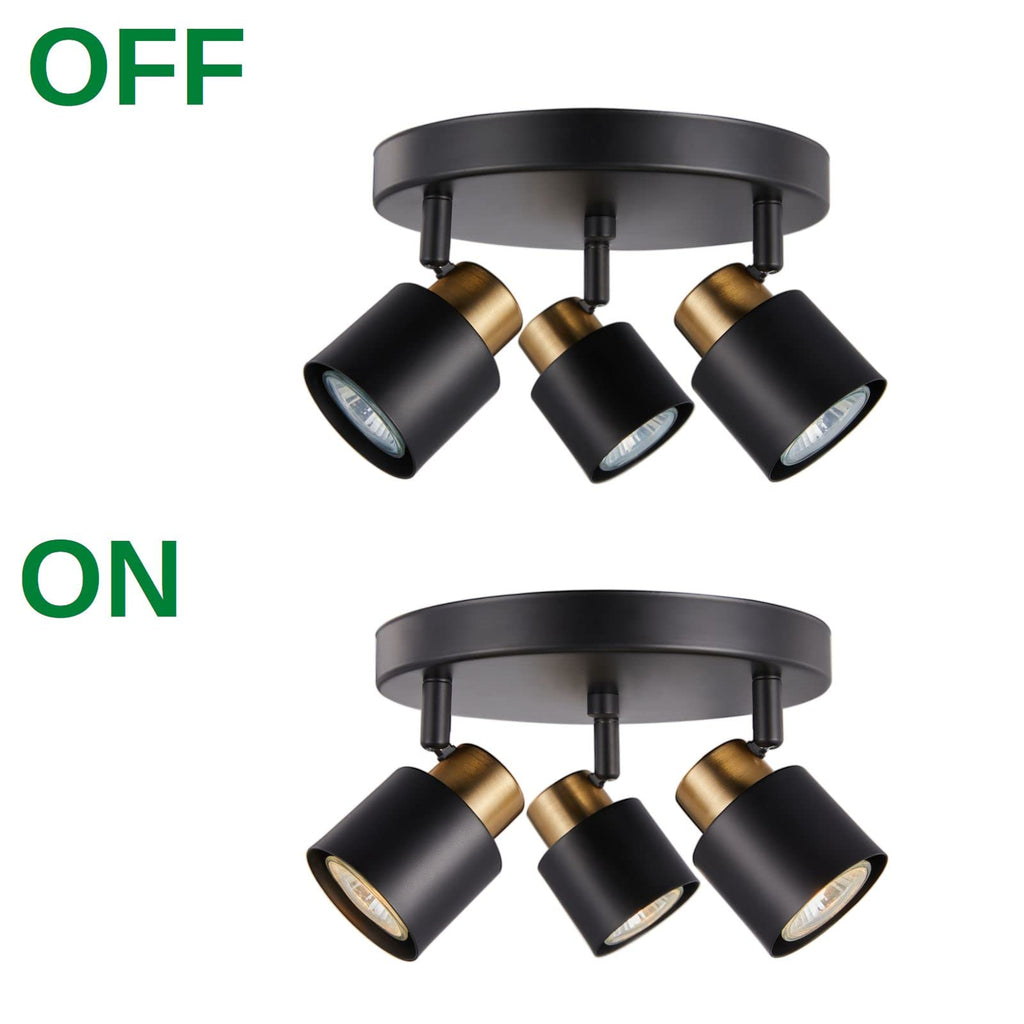 3 Light Track Lighting Kit, Matt Black Brass Finish Canopy with Moden Flush Mount Ceiling Spotlight,Dining,Living