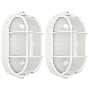 11" White Outdoor Bulkhead Light Fixture, Oval Bulkhead Wall Light 2 Pack