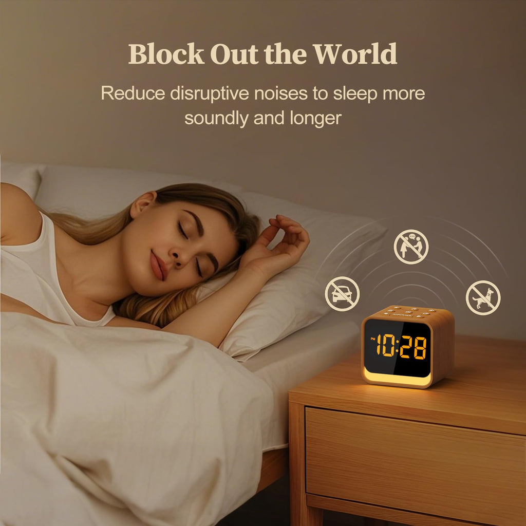 Wooden Sound Machine Alarm Clock s - Gentle Wake-Up with Birdsong, White Noise for Sleeping, Small Digital Clock for
