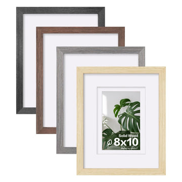 8x10 Picture Frame Set of 4, Made of Solid Wood Multicolor Photo Frames Covered by Plexiglass 4x6 and 5x7 with Mat or