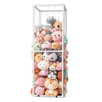 Stuffed Animal Zoo Storage - Tall PVC Material Toy Organizer with Elastic Cords & Shelf, Space-Saving Plushie