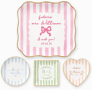 Personalized Ring Dish Engagement Gift for Her, Custom Future Mrs Jewelry Trinket Dish with Name & Date, Ceramic Ring