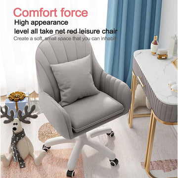 Velvet Desk Chair with Pillow Upholstered Vanity Chair for Girls Women, Home Office Computer Task Chair with Wheels