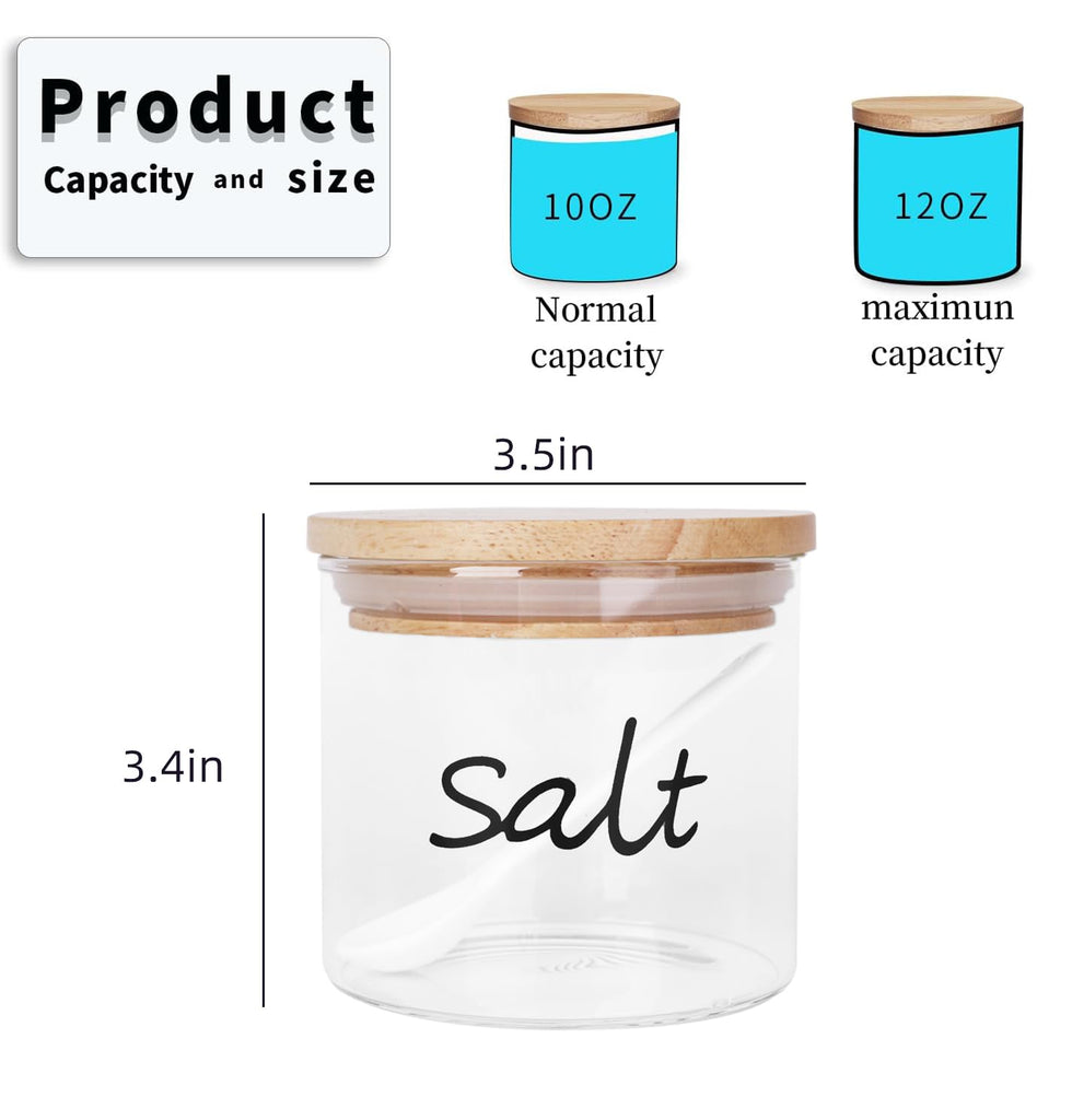 Clear Glass Salt Bowl with Spoon and Silicone Sealing Lid, Farmhouse Kitchen Countertop Canisters, Container Jar