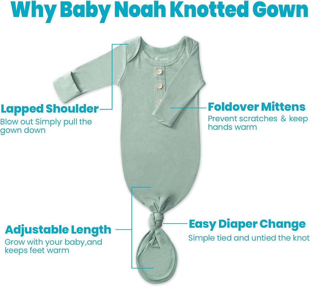 Newborn Baby Knotted Gown, Super Soft Silky Infant Long Sleeve Sleeper with Tie Bottom, Baby Girl and Boy Sleep Gown