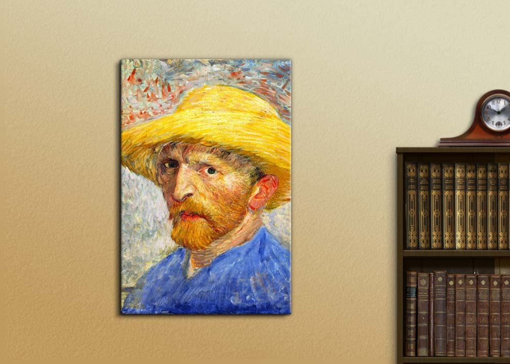 Self-Portrait with Straw Hat by Vincent Van Gogh Canvas Print Wall Art Famous Painting Reproduction - 12" x 18"