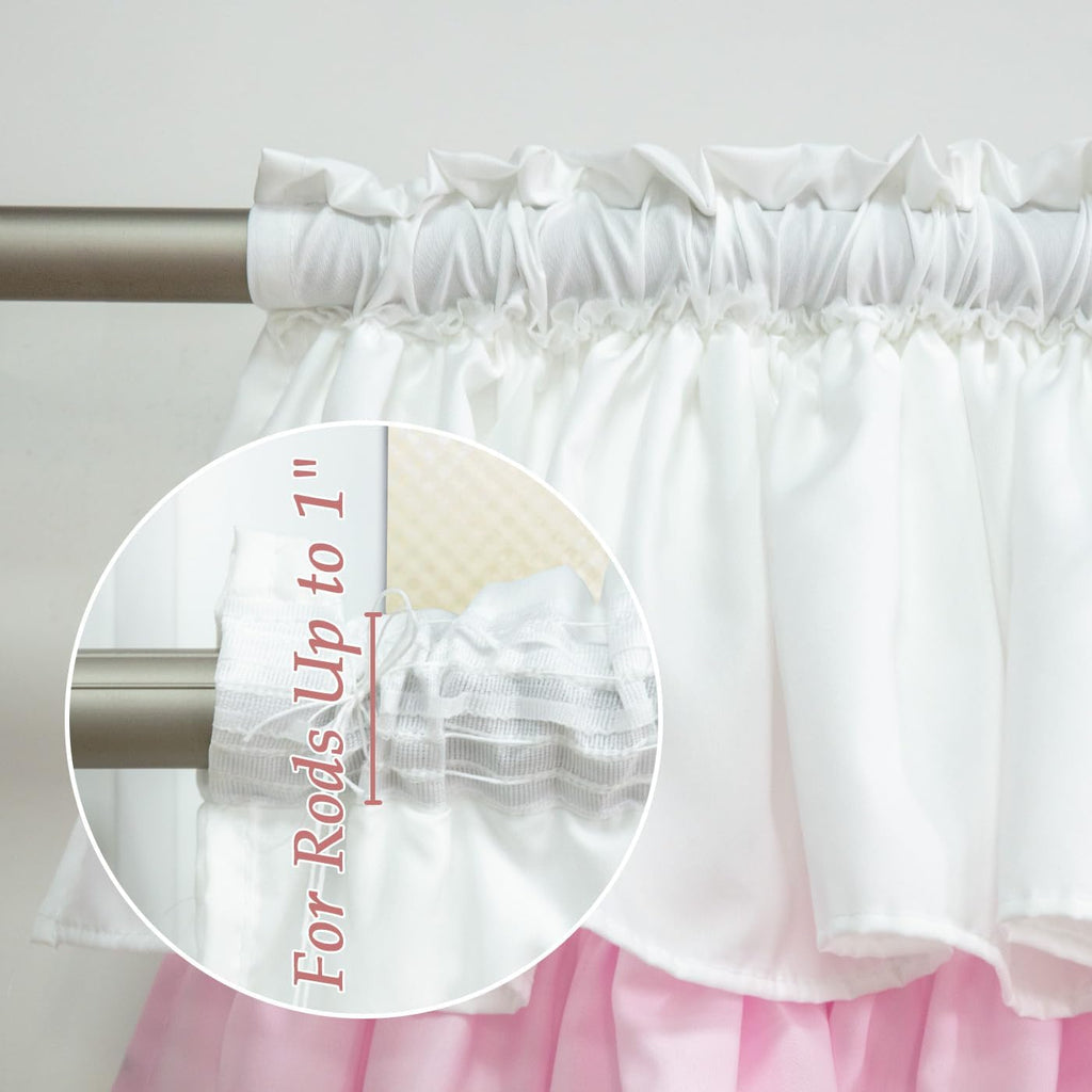 Ruffled Valance Farmhouse for Small Window White Pink Ombre 52W x 18L 1PC