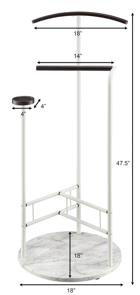 Scandia Valet Stand, Clothes Rack, Clothing Organizer with Tray, Hanger and Trousers Bar, Wood, Metal, White
