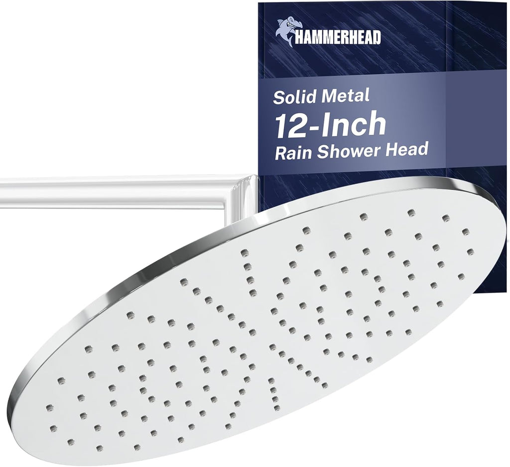 Solid Metal 12 Inch Rainfall Shower Head, Large Rain Shower Head, 2.5 GPM High Flow Shower Head Optimized for Pressure