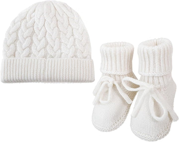 Wool Booties & Hat Set, Cozy Crochet Wool First Shoes and Matching Hat for Newborns, Infants & Toddlers, Piece Set