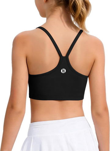 Girls Sports Bra Spaghetti Strap Y Back Training Bras Scoop Neck Racerback Athletic Casual Crop Top