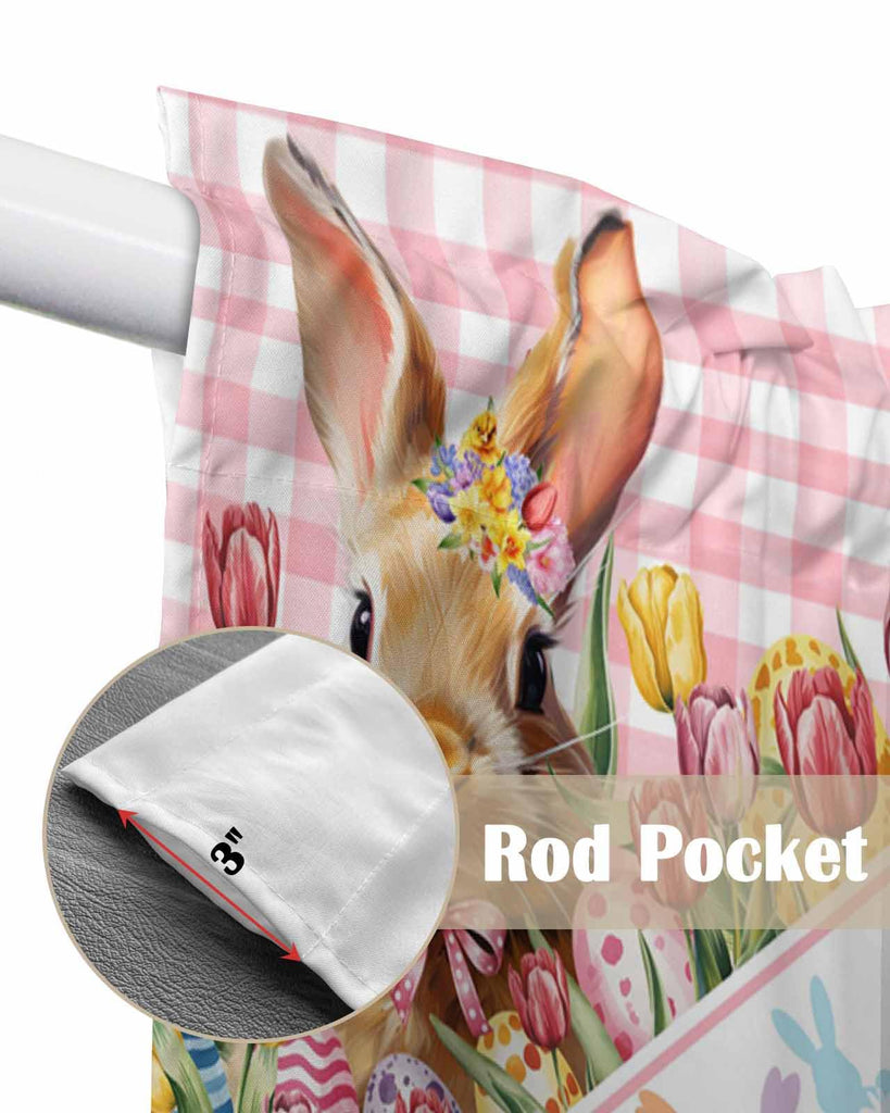 Swag Valances for Windows, Easter Rabbit Tulips Buffalo Check Rod Pocket Thermal Insulated Kitchen Window Curtains