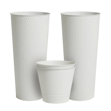 Garden 2-Pack 28" H. Metal Planter with 2X Inside Pots - Hand-Hammered Texture Tall Cone Plant Pots - Large