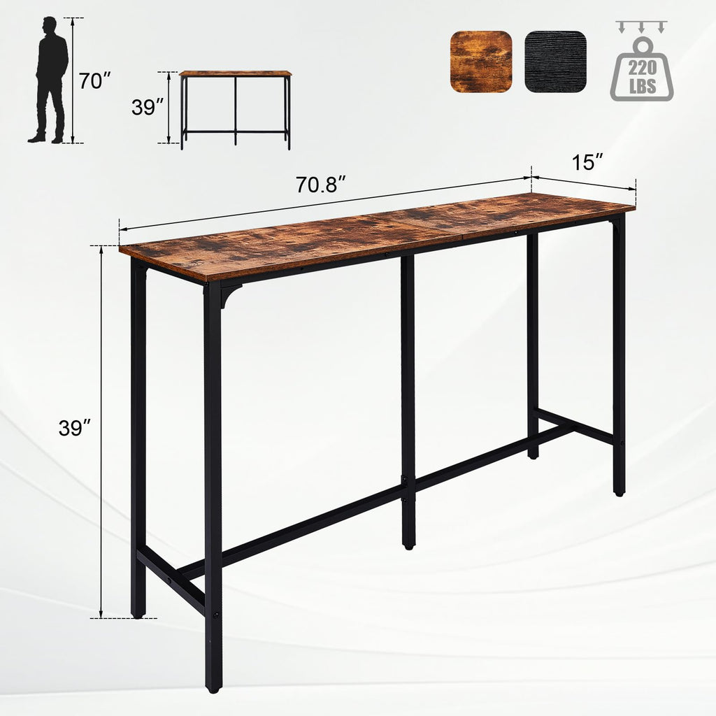 71" Bar Table w/Triangular Support, 220 lbs, Rustic Brown