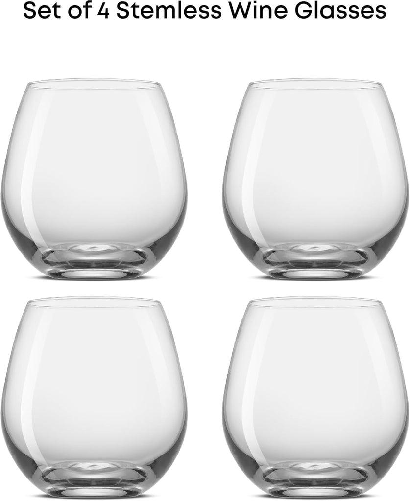 Spirits Stemless Wine Glasses for Red or White Wine (Set of 4)-15-Ounces