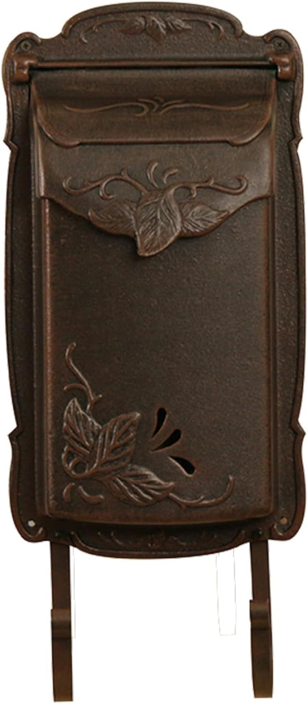 Floral Vertical Wall Mount Mailbox - Copper Cast Aluminum Mailbox for Wall Mount