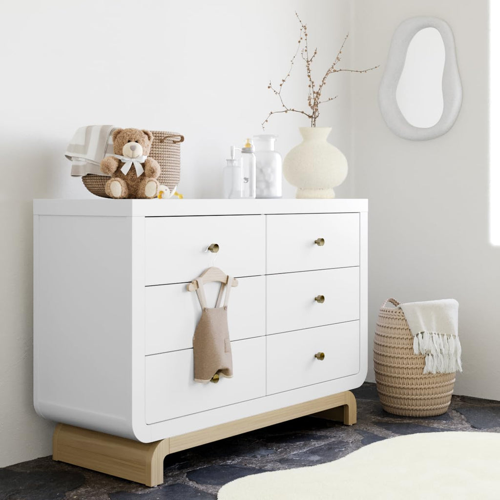 Santorini 6 Drawer Double Dresser, White with Driftwood