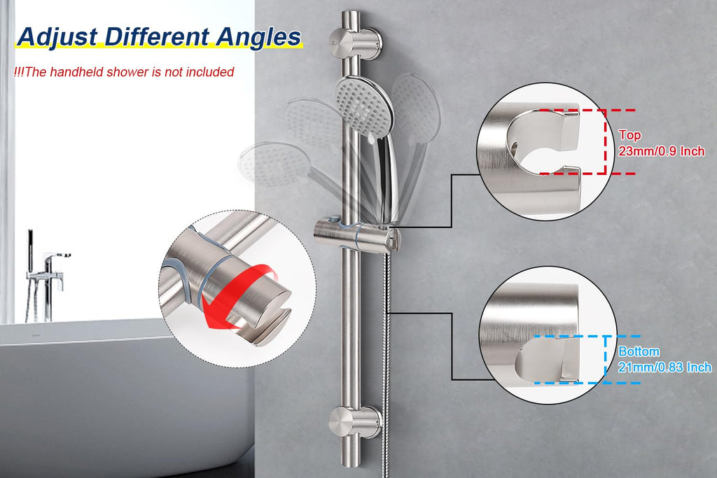 Slide Bar with Height/Angle Adjustable Handheld Shower Holder, Bathroom SUS 304 Stainless Steel Head Holder for Bath