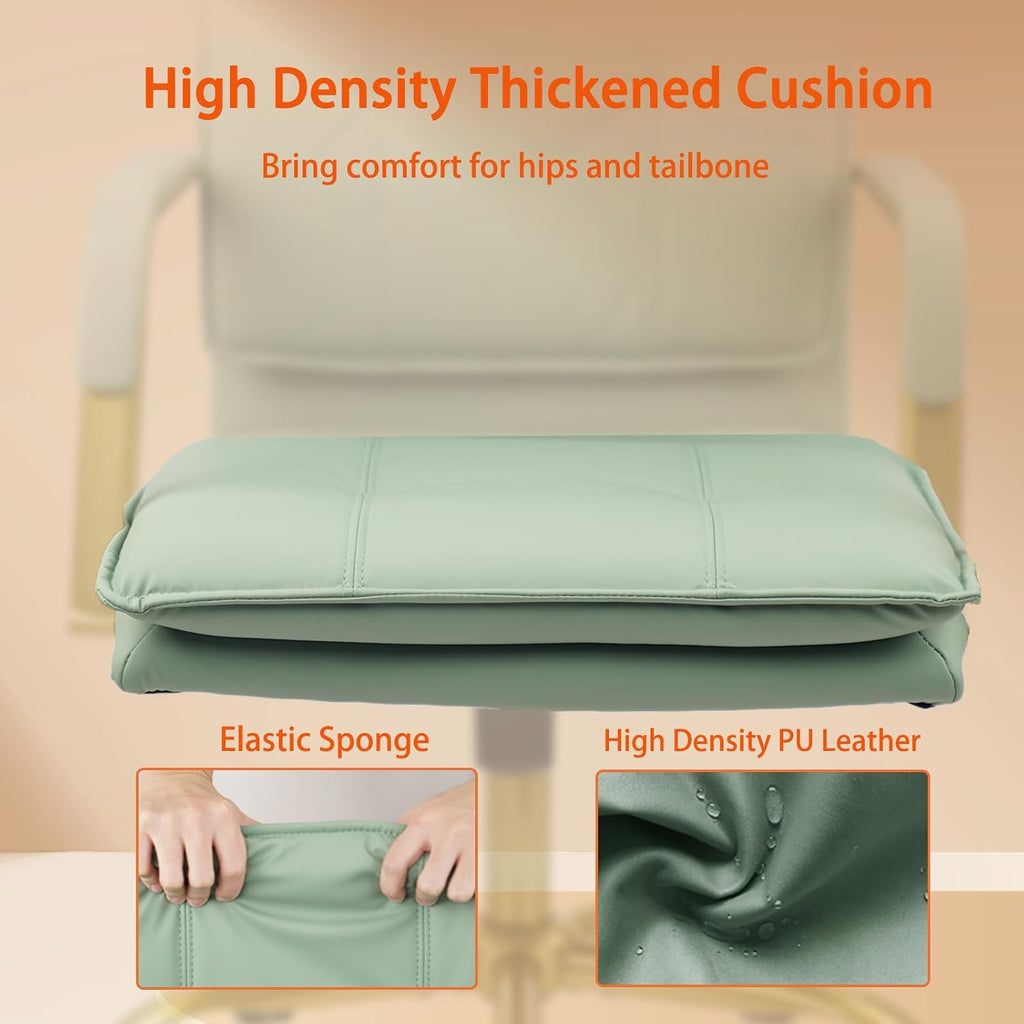 Leather Home Office Desk Chairs, Swivel Mid-Back Computer Chair with Golden Legs and Arms, Comfy Upholstered Task