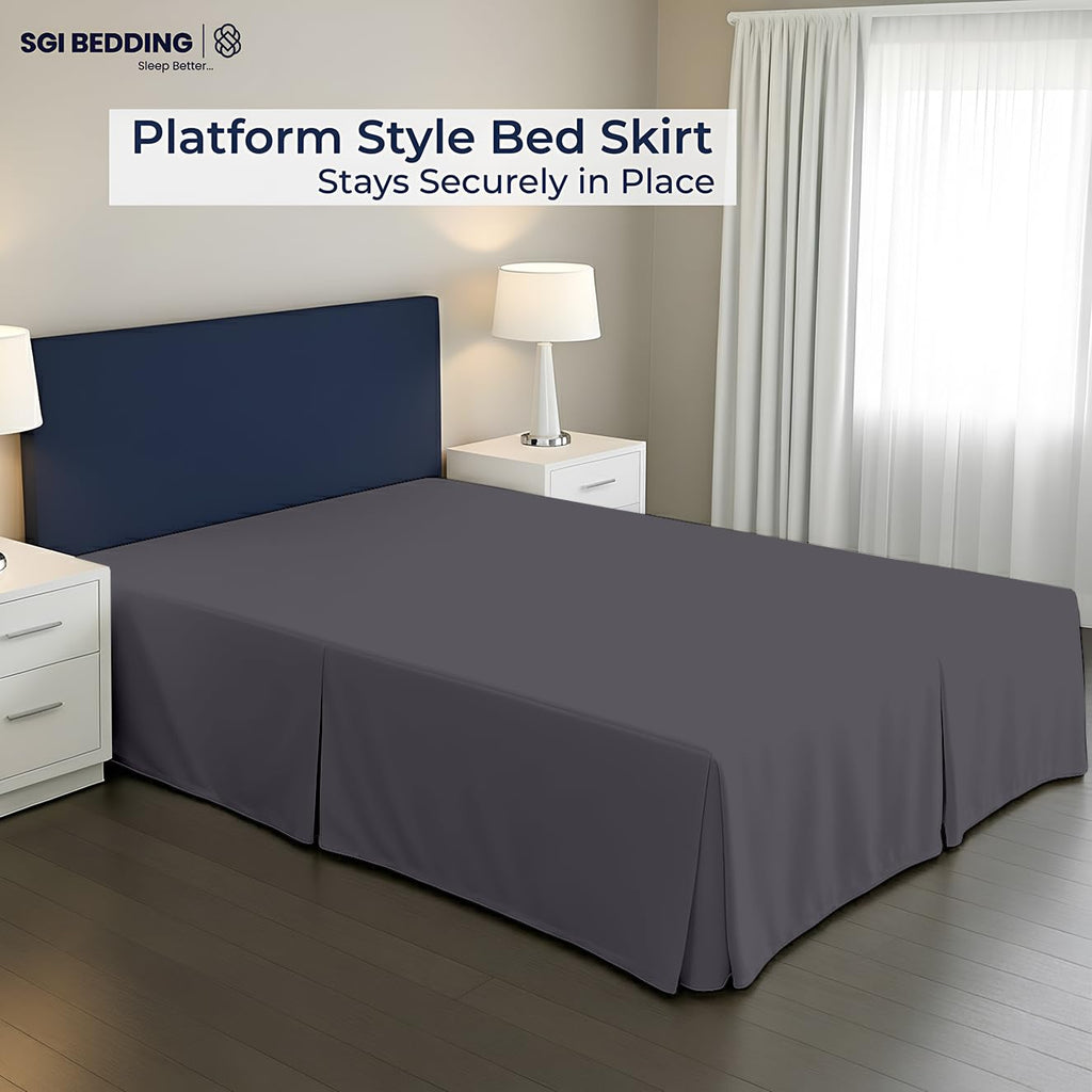 21 inch Drop Bed Skirt Full Size - Platform Style with Secure Fit, Classic Tailored Look, Elegant Pleated Style Dust