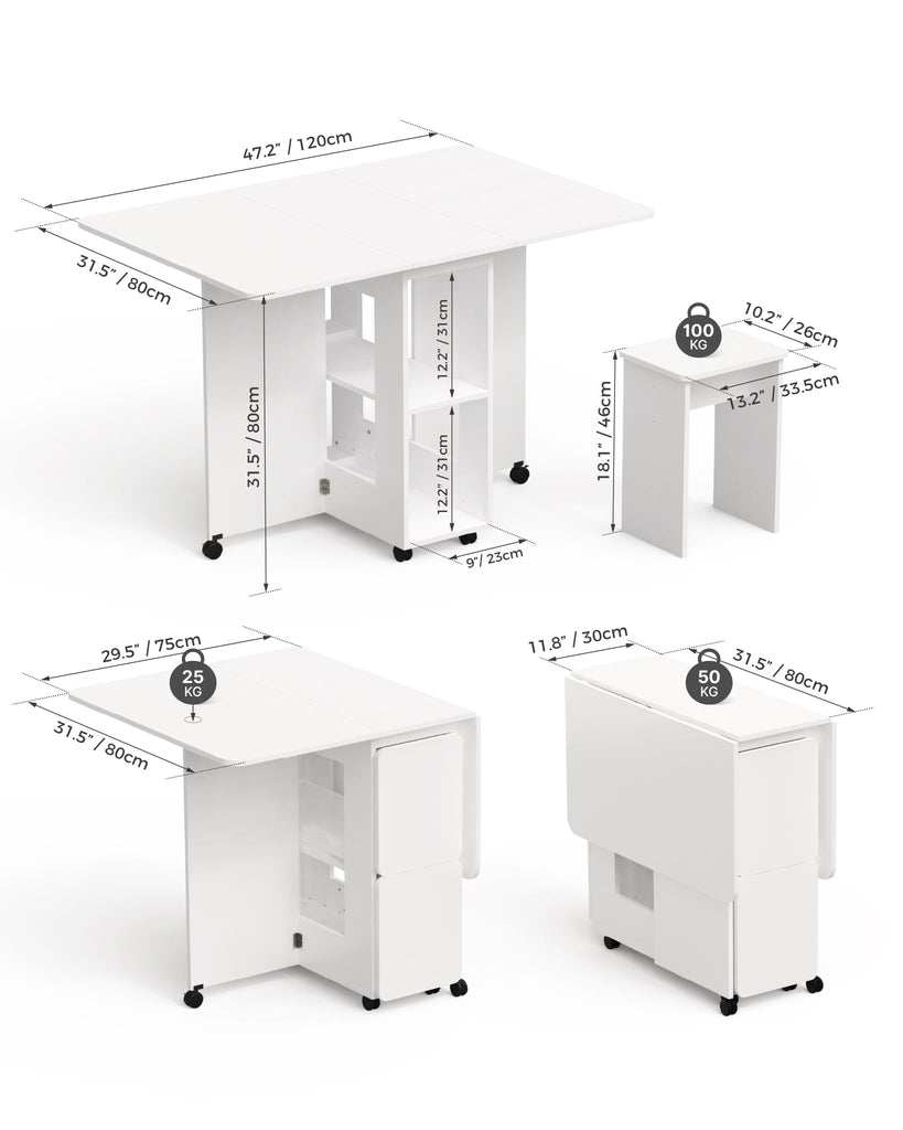 Folding Dining Table with 4 Chairs for Small Spaces, White