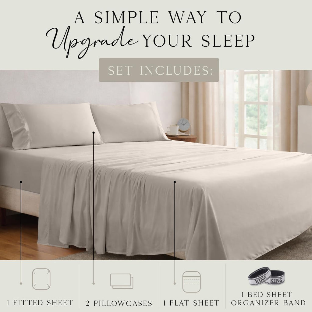 Luxury Bamboo Viscose King Sheet Set | 100% FSC Certified | Cooling | Luxuriously Soft | 18" Deep Pockets | with