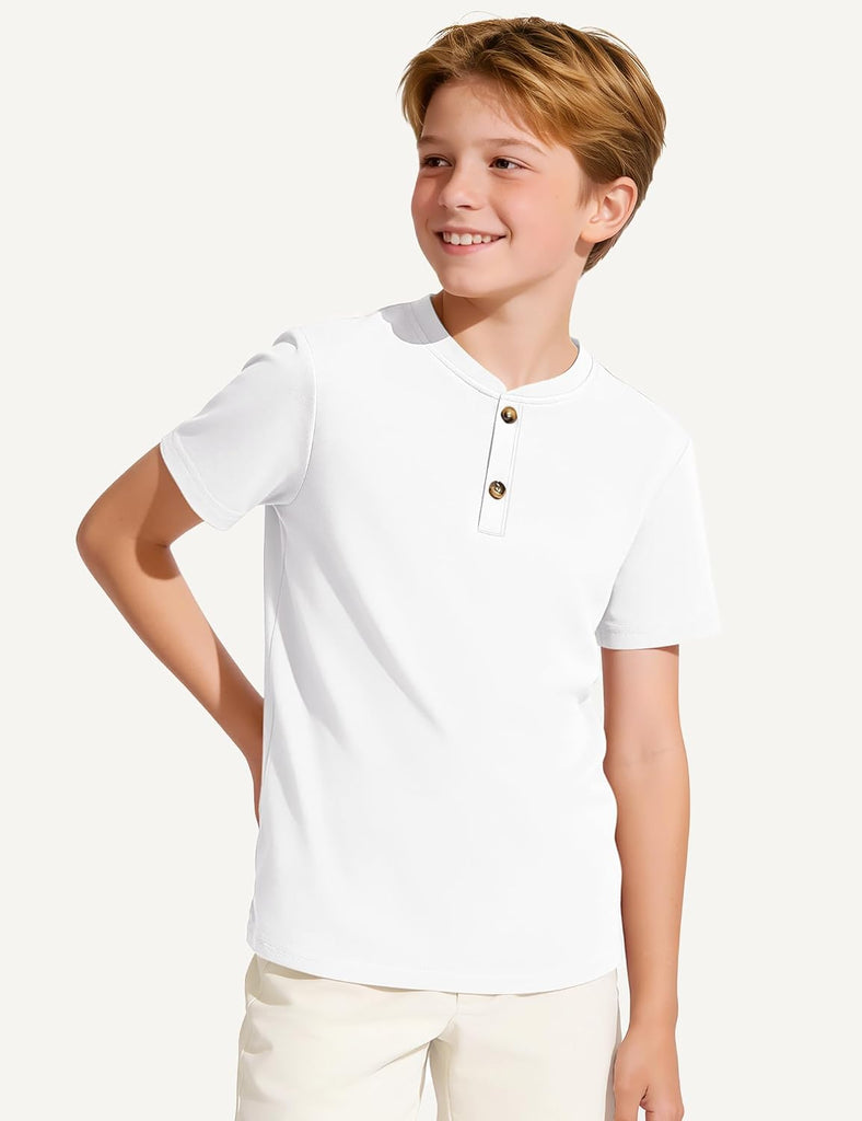 Boys Henley Short Sleeve Shirts Kids Cotton T Shirts Summer Tops