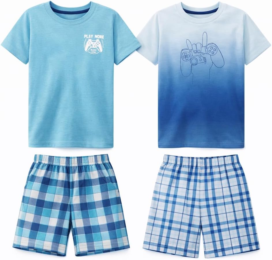 Pajamas Set for Boys, Piece Set, Short Sleeve Shirt with Pajama Shorts