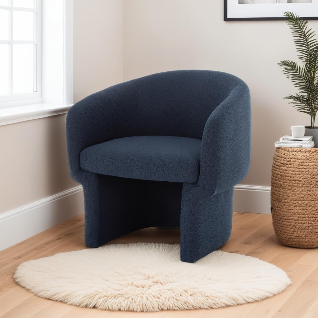 Sylvie Accent Chair, Art Deco Curved Design, Recycled Polyester Upholstery, Dark Indigo