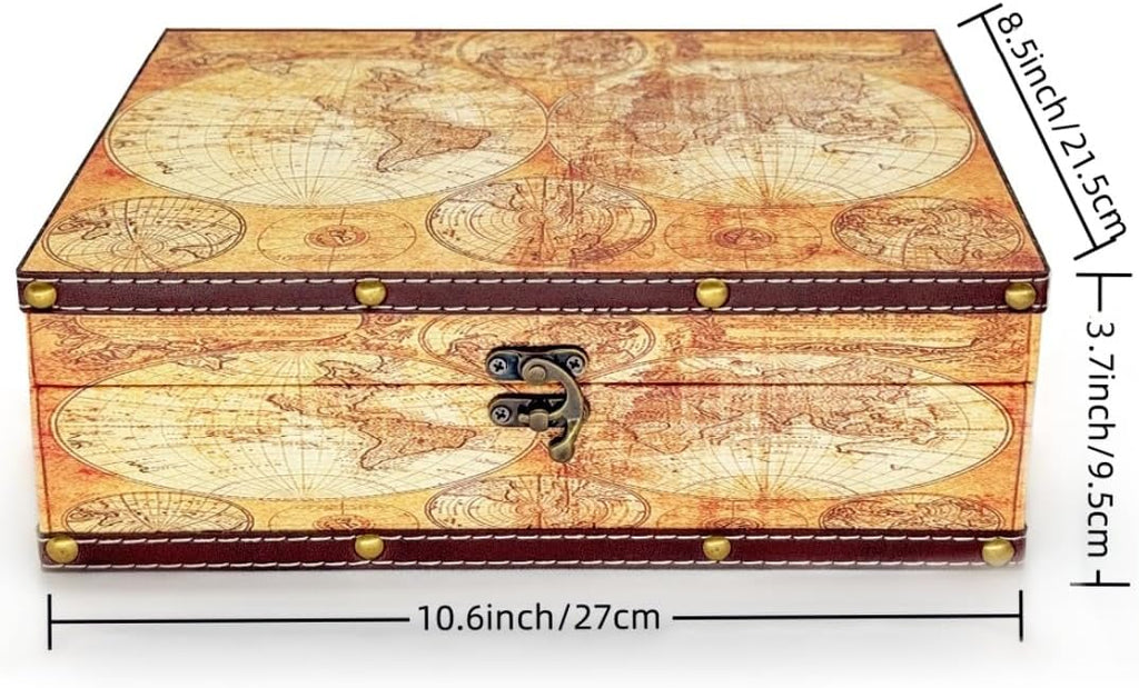 Vintage Wooden Storage Box - Treasure Chest Themed Gift, Keepsake Box for Trinkets, Jewelry, Mementos - Global Decor